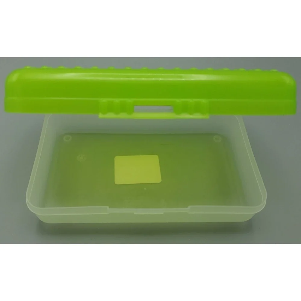 Spacemaker Vintage 1990s Plastic Pencil Case‎ Box Neon Green Top Frosted Bottom